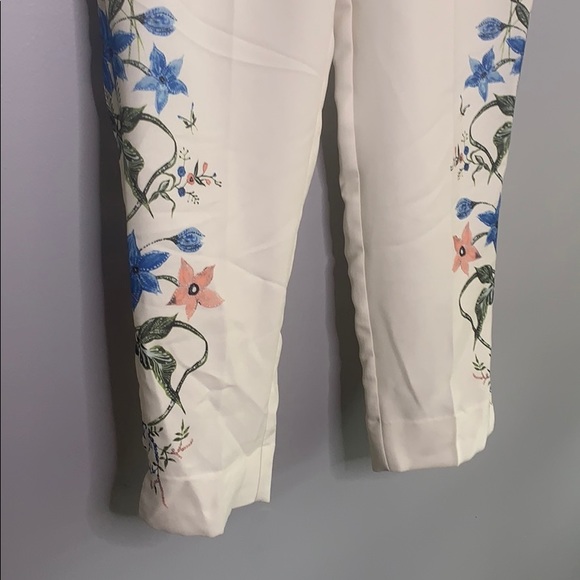 H&M High Waist Floral Print Cream Cropped Pants M - Picture 5 of 13